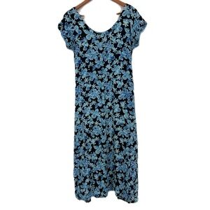 Vintage Far Away‎ Floral Cap Sleeve Round Neck Midi Dress Women's Size Medium